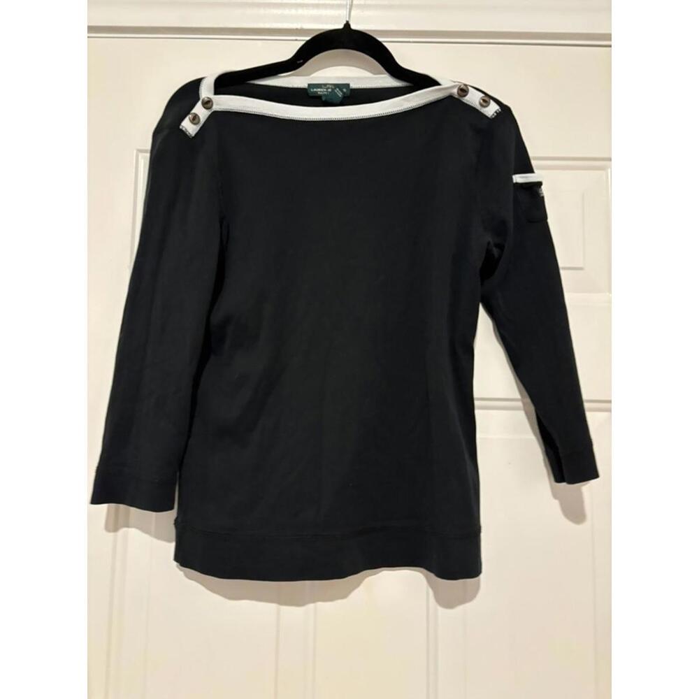 Woman's vintage Lauren Ralph‎ Lauren navy nautical shirt sz M #898